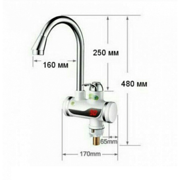 Проточний миттєвий водонагрівач Delimano з цифровим дисплеєм (нижнє під'єднання)