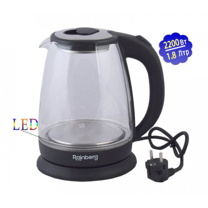 Чайник стекло 1.8л RAINBERG RB-902/ ВИТЕК