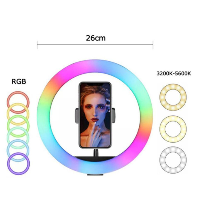Кільцева селфі-лампа RGB LED 26 см