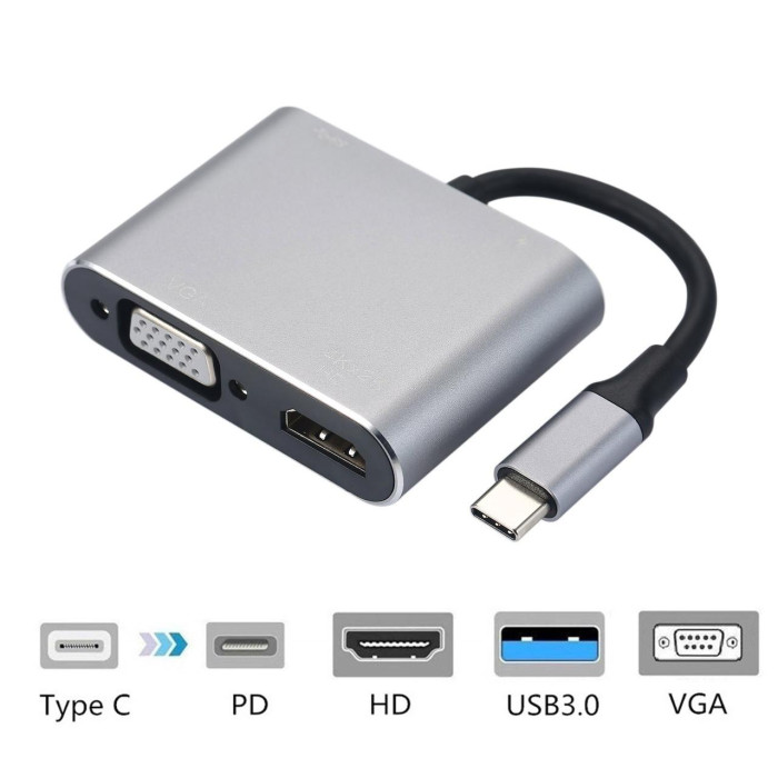 Конвертер Type-C 4в1 (HDMI /VGA/USB/PD)