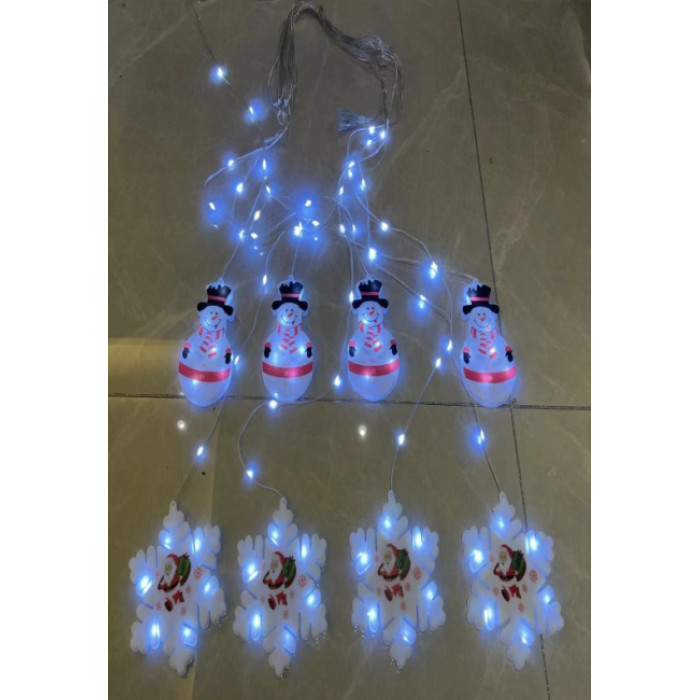 Xmas Гірлянда Штора Фігурки 3D сніговика та сніжинки 3 m*70 cm 95L Теплий Білий WW
