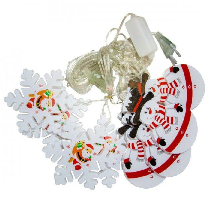 Xmas Гірлянда Штора Фігурки 3D сніговика та сніжинки 3 m*70 cm 95L Теплий Білий WW