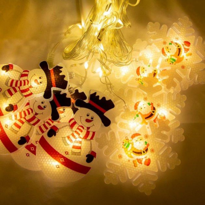 Xmas Гірлянда Штора Фігурки 3D сніговика та сніжинки 3 m*70 cm 95L Теплий Білий WW