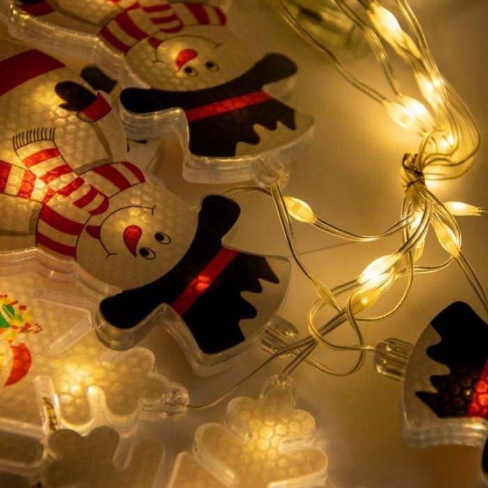 Xmas Гірлянда Штора Фігурки 3D сніговика та сніжинки 3 m*70 cm 95L Теплий Білий WW