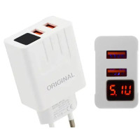 Адаптер (A-14) 220v 2 usb with digital display CX QC03
