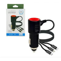 АЗП автозаряджання 2 USB 3.6A/5V 3в1 (AAA)