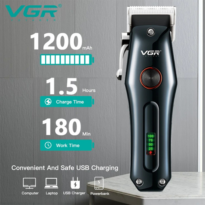 Аккумуляторная машинка для стрижки волос VGR V-969