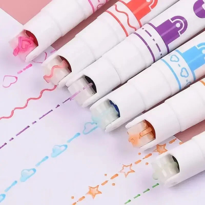 Набір із 6 спец маркерів Kawaii Flowers Line Shaped Highlighter Pens двосторонні