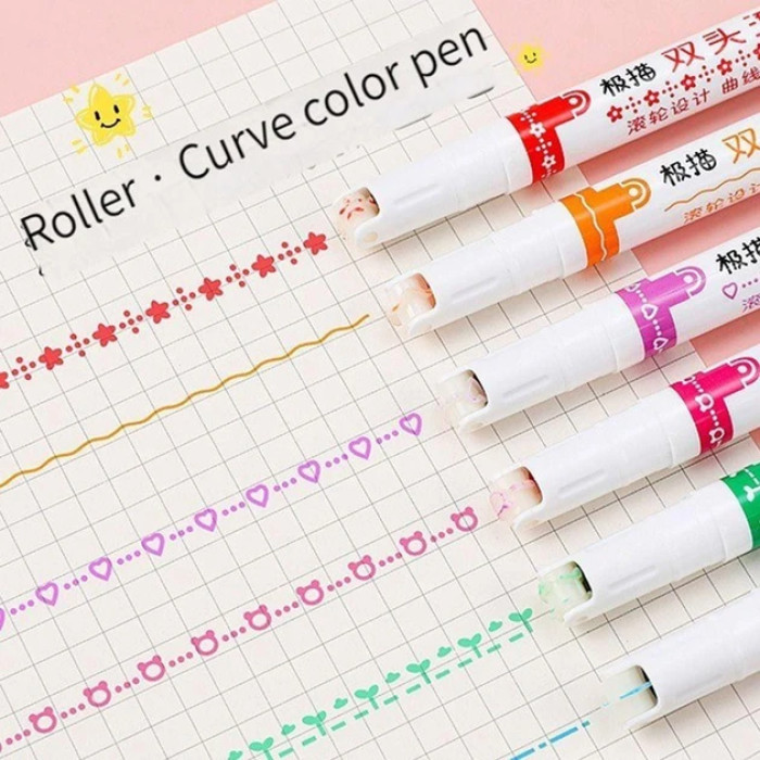 Набір із 6 спец маркерів Kawaii Flowers Line Shaped Highlighter Pens двосторонні