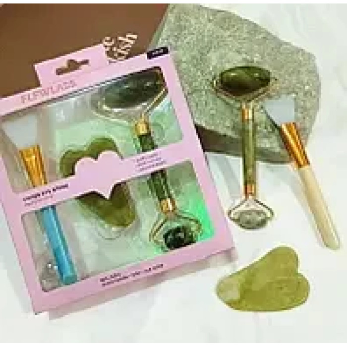 Нефритовый роллер для лица из натурального нефрита + Гуаша и Кисточка 3в1