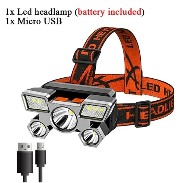 Налобний 5 світлодіодний ліхтар із вбудованим акумулятором 18650 HEAD LIGHT 5-5