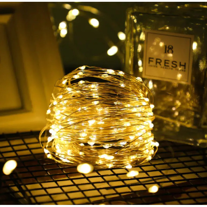 Xmas гірлянд 30 Led 3M на мідному дроті (Крапля роси) теплий білий від батарейок + USB