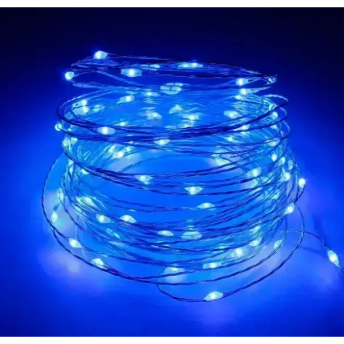 Xmas гірлянд 50 Led 5M на мідному дроті (Крапля роси) Blue працює від батарейок + USB