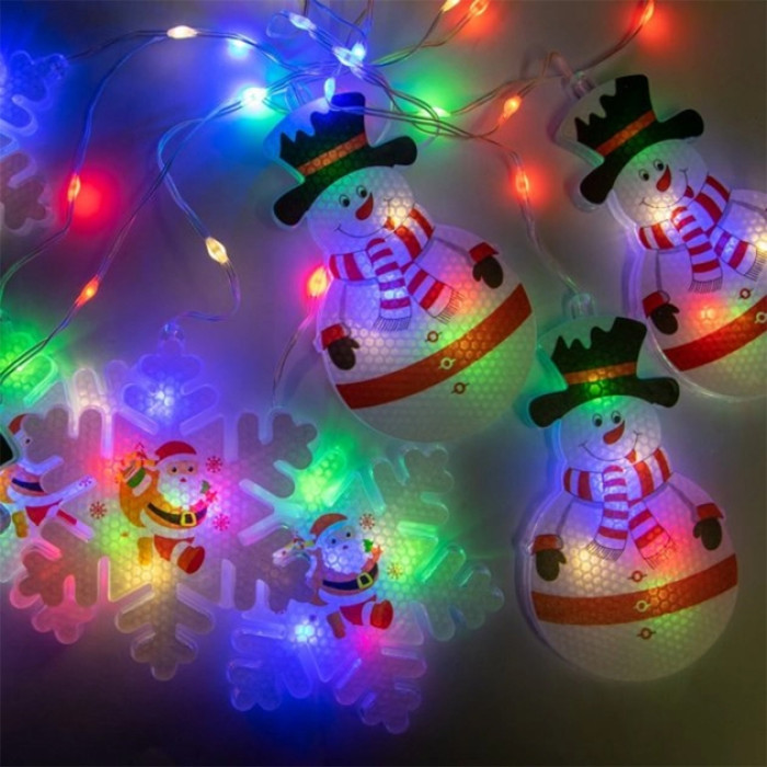 Xmas Гірлянда Штора Фігурки 3D сніговика та сніжинки 3 m*70 cm 95L Мультиколірна M