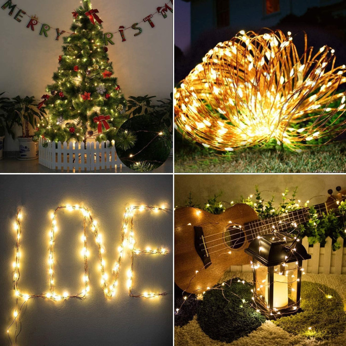 Гірлянда "Роса" зелений дріт — USB, з пультом д/у, тепле світло, 20 м, 200 діодів