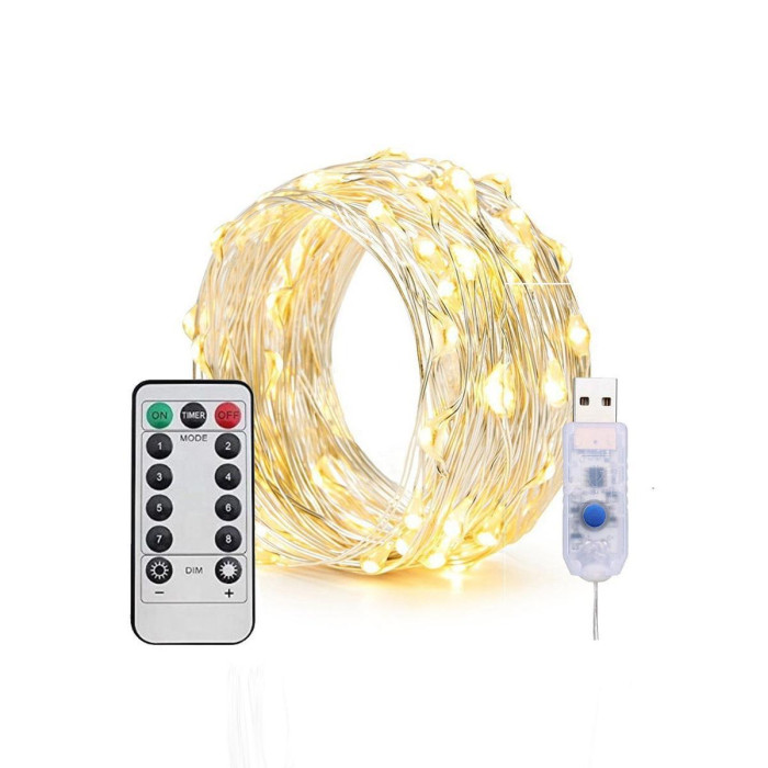 Гірлянда мідний дріт 5 м на USB + пульт (Білий)