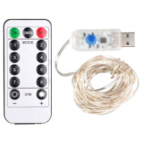 Гірлянда мідний дріт 10 м на USB + пульт (Білий)
