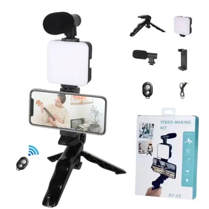Трипод для телефона з LED-підсвіткою, мікрофоном, тримачем і пультом Mobilephone