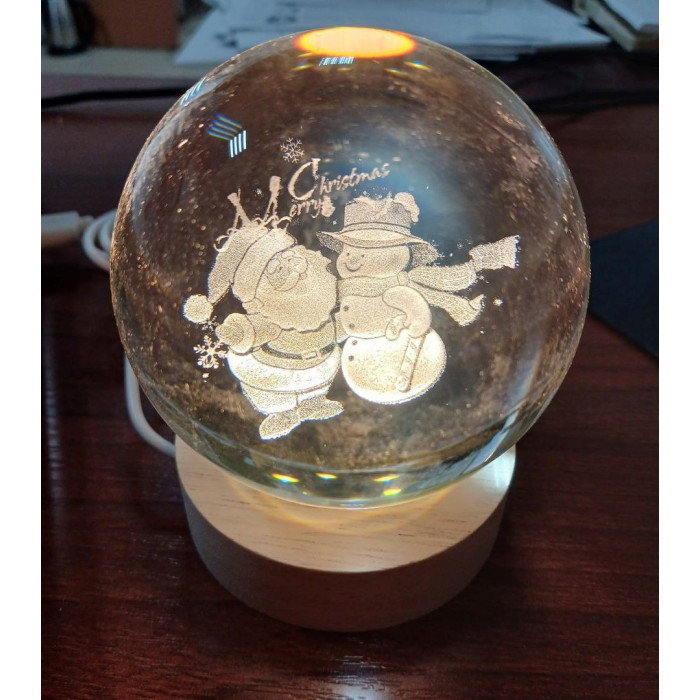 Хрустальный декоративный шар "Дед Мороз и Снеговик" от USB ball HA-82 8см