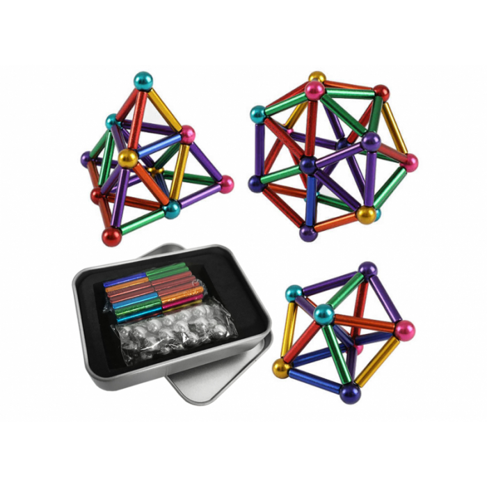 Магнітний конструктор Neo MIX COLOR 36 шт. магнітні палички та 28 шт. сталеві кульки