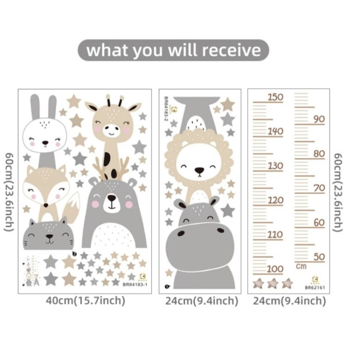 Зростомір наклейка "Веселі тварини" на стіну в дитячу кімнату MAC-53