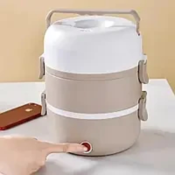 Ланч-бокс три секции круглый из нержавеющей стали Серо-зеленый 1500 мл