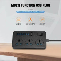Подовжувач на 3 розетки та 6 USB роз'ємів 2M AR CP02