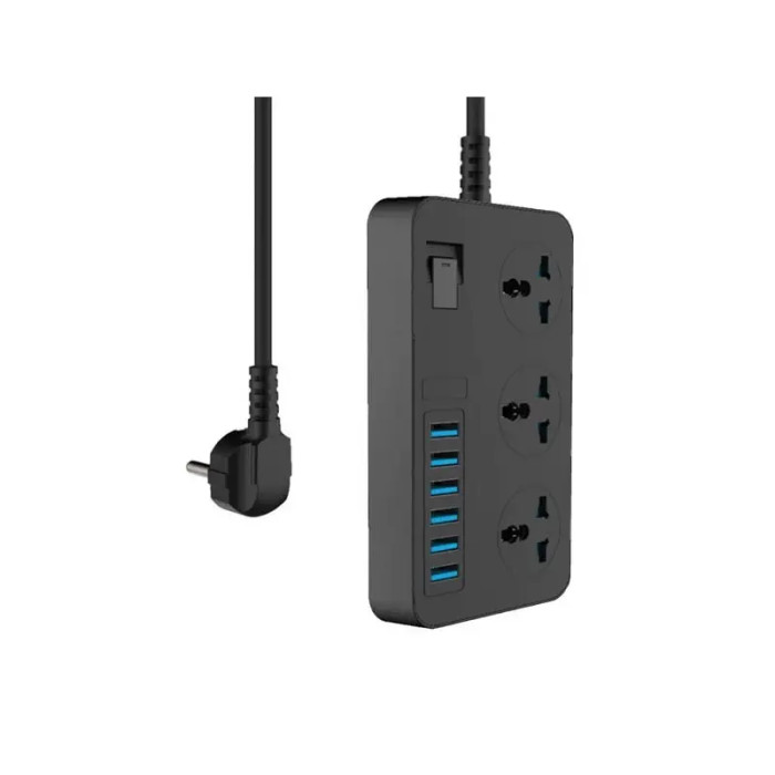 Подовжувач на 3 розетки та 6 USB роз'ємів 2M AR CP02