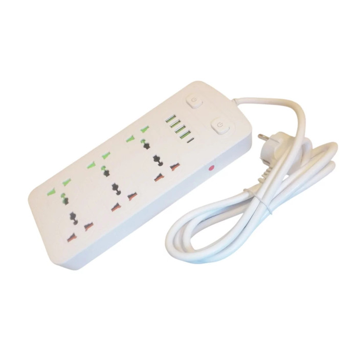 Подовжувач на 6 розеток і 4 USB роз'єми 2M AR CP05