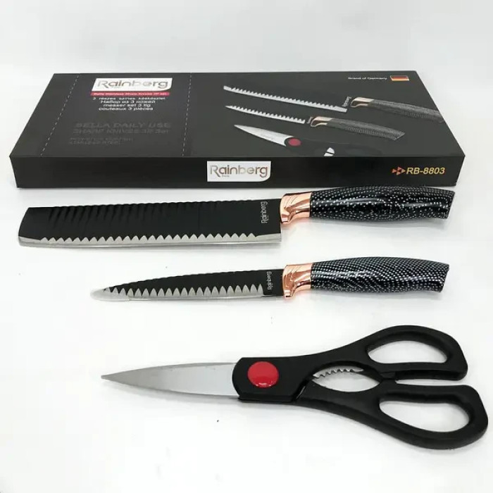 Набір кухонних ножів Rainberg RB-8803 3 в 1 з неіржавкої сталі з керамічним покриттям