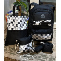 Набір 5 в 1 шкільний рюкзак (Клітка), сумка, клатч, пенал і мішечок MFG-2-615