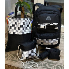 Набір 5 в 1 шкільний рюкзак (Клітка), сумка, клатч, пенал і мішечок MFG-2-615