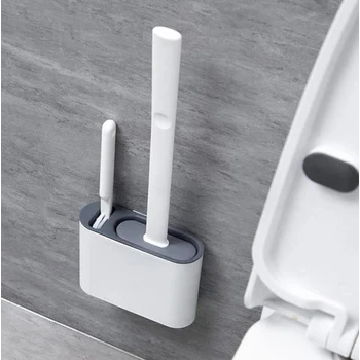 Туалетний йоржик із силіконовою щіткою, що гнутий, 2в1 AND HA-179