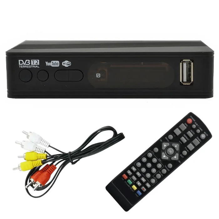 Тюнер DVB-T2 0967 с поддержкой wi-fi адаптера 5-12v c экраном