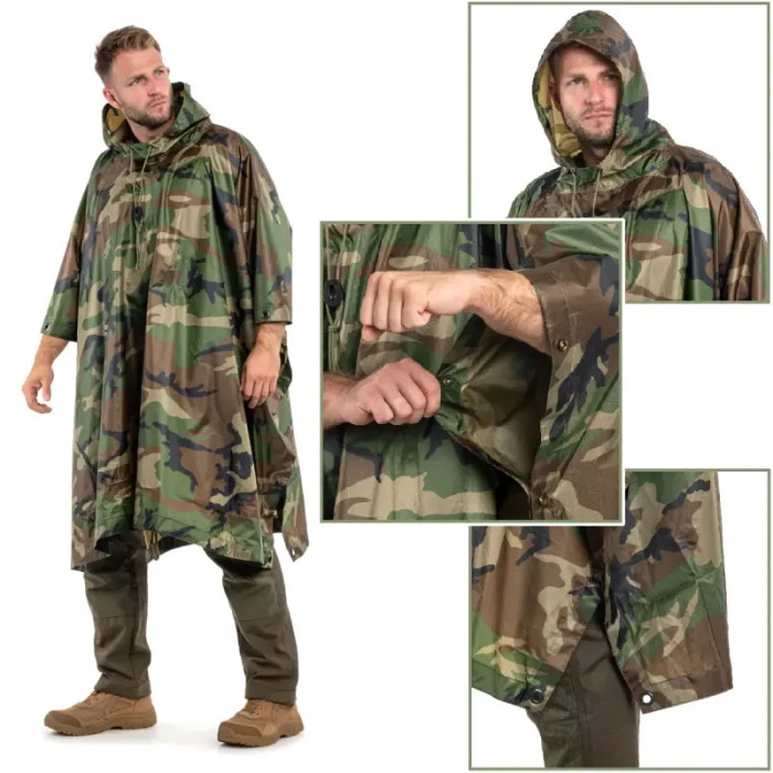 Плащ-намет пончо-накидка від дощу, дощовик 3-в-1 Камуфляж