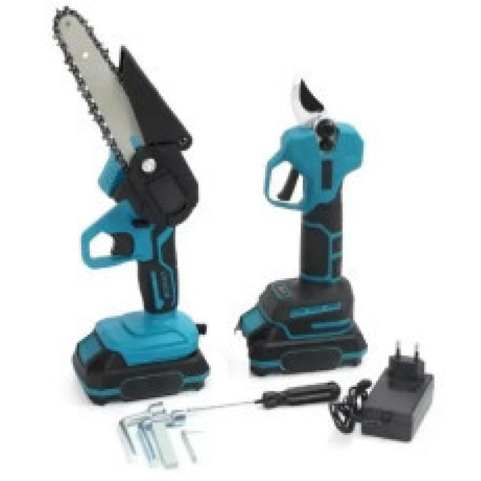 Набір інструментів для дому та дачі 2 в 1 Пила та Секатор чорн валіза 2 акб