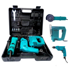 Набір Дротовий інструмент 3в1 Ударний дриль + Лобзик + Болгарка з інструментами