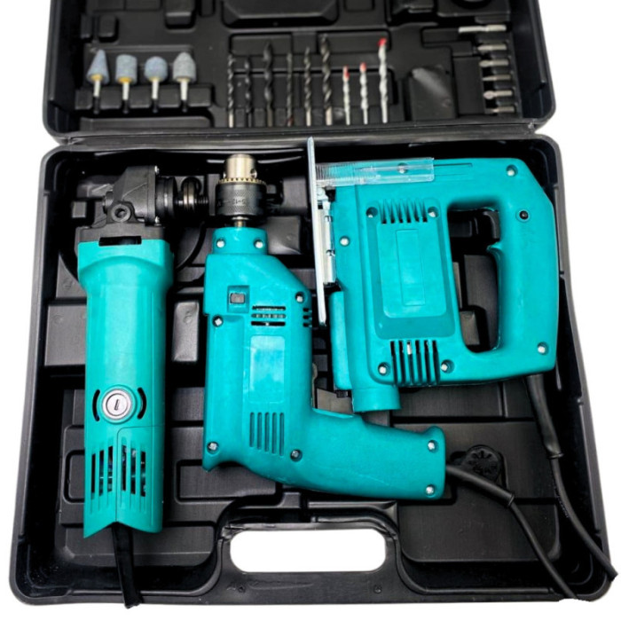 Набір Дротовий інструмент 3в1 Ударний дриль + Лобзик + Болгарка з інструментами