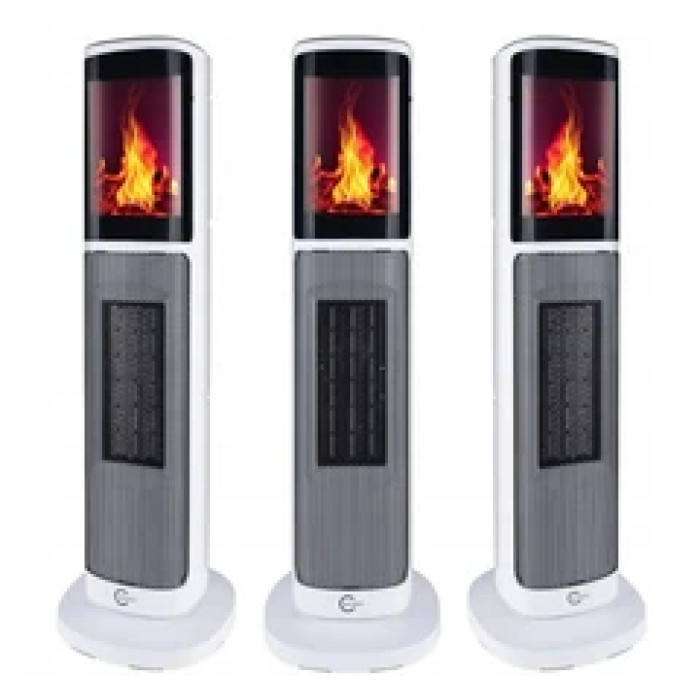 Колонный тепловентилятор Carruzzo q20k 2000 Вт с имитацией камина с пультом ДУ Белый