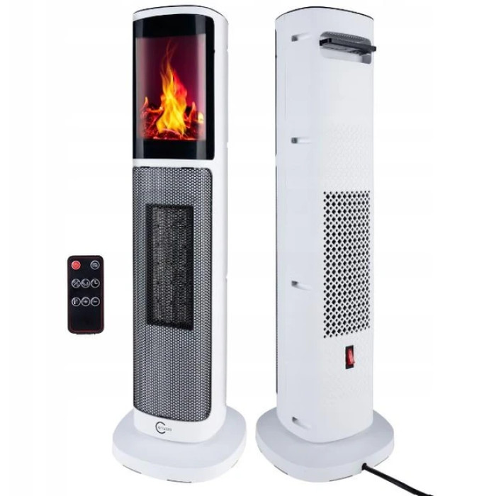 Колонный тепловентилятор Carruzzo q20k 2000 Вт с имитацией камина с пультом ДУ Белый