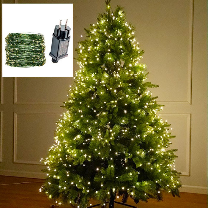 Гірлянда Роса нитка 2000 LED 200 м з пультом від мережі зелений, теплий