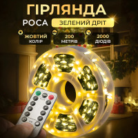 Гірлянда Роса нитка 2000 LED 200 м з пультом від мережі зелений, теплий