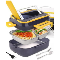 Ланч-бокс электрический 1.5л 220V 12V с подогревом и съемной нержавеющей чашей с 3 отсеками