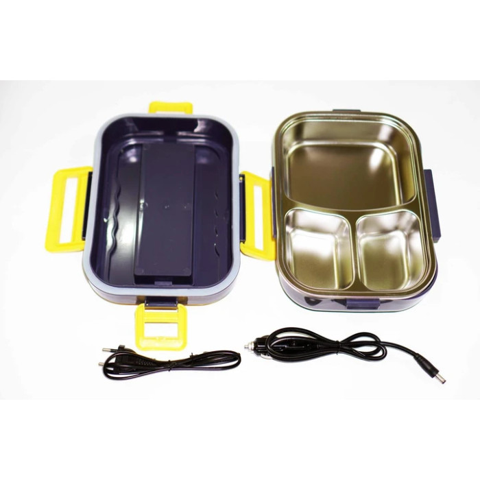 Ланч-бокс электрический 1.5л 220V 12V с подогревом и съемной нержавеющей чашей с 3 отсеками
