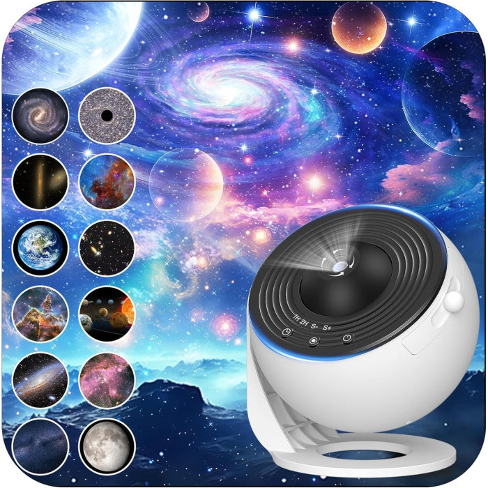 Проєктор зоряного неба Galaxy Projector-нічник 360°, 13 космічних слайдів