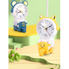 Настільна лампа з годинником і будильником, котик на мотоциклі