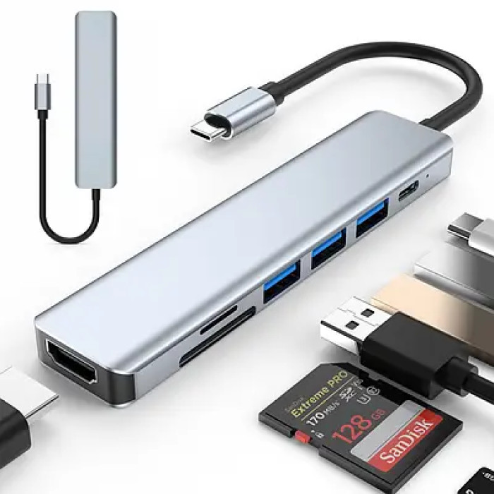USB-хаб XoKo AC-500 Type-C to RJ45+HDMI+2xUSB 3.0 (XK-AC500-SL) AND 7 in 1