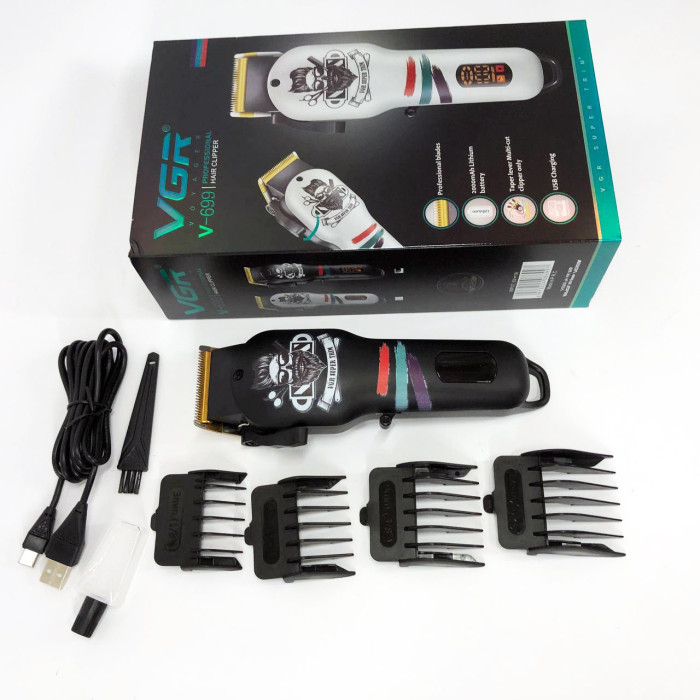 Аккумуляторная машинка с LED-дисплеем для стрижки волос и бороды VGR V-699