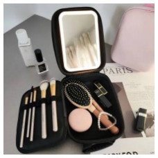 Дорожная ЧЕРНАЯ тканевая косметичка-чемоданчик (23*13*8) с зеркальцем Make Up