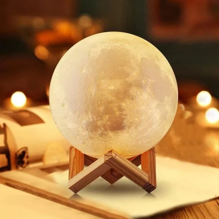 Світильник-нічник 3D-сушарка Місяць Moon Lamp на дерев'яній підставці 15 см